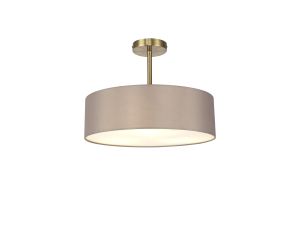 Baymont Antique Brass 5 Light E27 Semi Flush Fixture, With 45cm x 15cm Faux Silk Shade, Grey