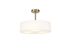 Baymont Antique Brass 5 Light E27 Semi Flush Fixture, With 45cm x 15cm Faux Silk Shade, White