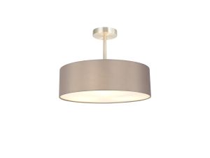 Baymont Satin Nickel 5 Light E27 Semi Flush Fixture, With 45cm x 15cm Faux Silk Shade, Grey