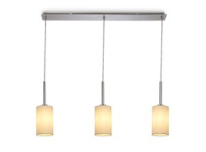 Baymont Polished Chrome 3 Light E27  Linear Pendant, With 12cm x 20cm Faux Silk Shade, Ivory Pearl/White Laminate