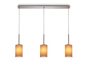 Baymont Polished Chrome 3 Light E27  Linear Pendant, With 12cm x 20cm Dual Faux Silk Shade, Taupe/Halo Gold