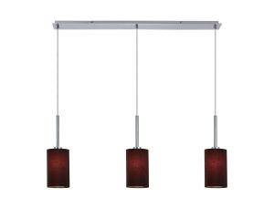 Baymont Polished Chrome 3 Light E27 Linear Pendant, With 12cm x 20cm Faux Silk Shade, Black