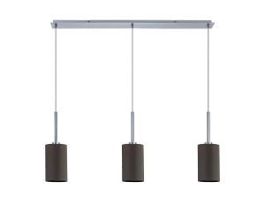 Baymont Polished Chrome 3 Light E27  Linear Pendant, With 12cm x 20cm Faux Silk Shade, Grey