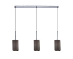 Baymont Polished Chrome 3 Light E27 Linear Pendant, With 12cm x 20cm Faux Silk Shade, Grey