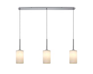 Baymont Polished Chrome 3 Light E27 Linear Pendant, With 12cm x 20cm Faux Silk Shade, White