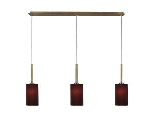Baymont Antique Brass 3 Light E27 Linear Pendant, With 12cm x 20cm Faux Silk Shade, Black