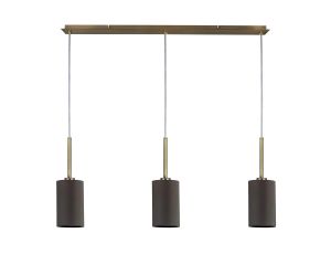 Baymont Antique Brass 3 Light E27  Linear Pendant, With 12cm x 20cm Faux Silk Shade, Grey