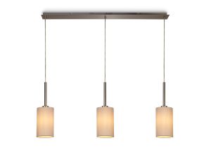 Baymont Satin Nickel 3 Light E27  Linear Pendant, With 12cm Dual Faux Silk Shade, Nude Beige/Moonlight