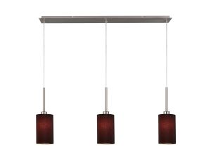 Baymont Satin Nickel 3 Light E27 Linear Pendant, With 12cm Faux Silk Shade, Black