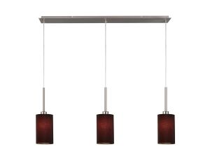 Baymont Satin Nickel 3 Light E27  Linear Pendant, With 12cm Faux Silk Shade, Black