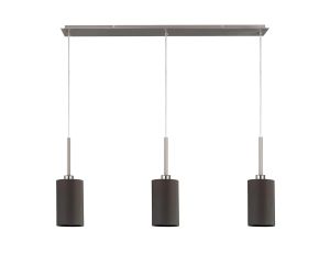 Baymont Satin Nickel 3 Light E27  Linear Pendant, With 12cm Faux Silk Shade, Grey