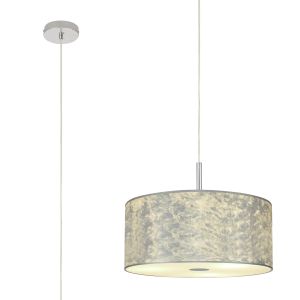 Baymont Polished Chrome 1 Light E27  Single Pendant With 40cm x 18cm Silver Leaf Shade With Frosted/PC Acrylic Diffuser