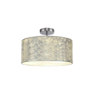 Baymont Polished Chrome 3 Light E27 Drop Flush With 40cm x 18cm Silver Leaf Shade