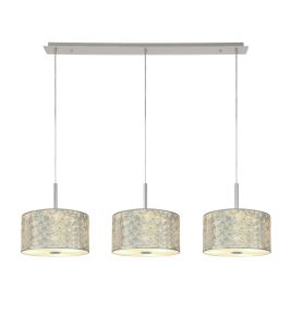 Baymont Polished Chrome 3 Light E27 Linear Pendant With 30cm x 17cm Silver Leaf Shade With Frosted/PC Acrylic Diffuser 3m