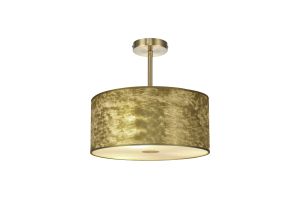 Baymont Antique Brass 1 Light E27 Semi Flush Fixture With 40cm x 18cm Gold Leaf Shade With Frosted/AB Acrylic Diffuser