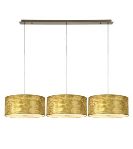 Baymont Antique Brass 3 Light E27 Linear Pendant With 40cm x 18cm Gold Leaf Shade With Frosted/AB Acrylic Diffuser 2m