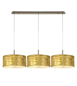 Baymont Antique Brass 3 Light E27 Linear Pendant With 40cm x 18cm Gold Leaf Shade With Frosted/AB Acrylic Diffuser 3m