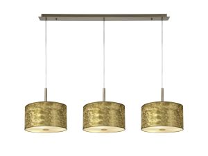 Baymont Antique Brass 3 Light E27  Linear Pendant With 30cm x 17cm Gold Leaf Shade With Frosted/AB Acrylic Diffuser 3m