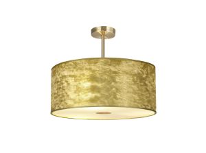 Baymont Antique Brass 5 Light E27 Semi Flush Fixture With 60cm x 22cm Gold Leaf Shade With Frosted/AB Acrylic Diffuser