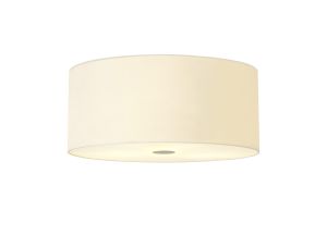 Baymont 5 Light E27 Flush Ceiling Fixture With 50cm x 20cm Faux Silk Shade, Ivory Pearl/White & Frosted/Polished Chrome Detail Acrylic Diffuser