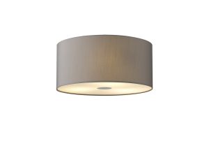 Baymont 3 Light E27 Flush Ceiling 40cm x 18cm Faux Silk Shade, Grey/White Laminate & Frosted/Black Acrylic Diffuser