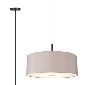 Baymont Satin Black 5 Light E27 Single Pendant With 60cm x 22cm Faux Silk Shade, Grey/White Laminate & Frosted/BLK Acrylic Diffuser