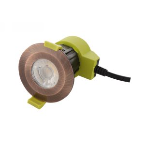 Bazi, 10W, 350mA, Antique Copper, Dimmable LED Fire Rated Downlight, Cut Out: 70mm, 800lm, 38° Deg, 4000K, IP65, DRIVER INC., 5yrs Warranty