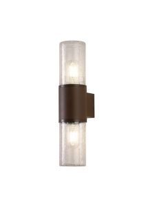 Pizzasy Wall Lamp 2 x E27, IP54, Matt Brown/Crackled Clear, 2yrs Warranty