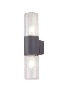Pizzasy Wall Lamp 2 x E27, IP54, Anthracite/Crackled Clear, 2yrs Warranty