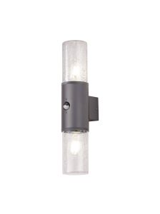 Pizzasy Wall Lamp With PIR Sensor 2 x E27, IP54, Anthracite/Crackled Clear, 2yrs Warranty