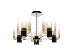 Brandroot 60cm Semi Flush Light, 5 x E27, Black/Amber Fade Glass
