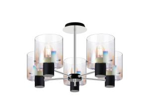 Brandroot 60cm Semi Flush Light, 5 x E27, Black/Iridescent Fade Glass