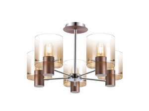 Brandroot 60cm Semi Flush Light, 5 x E27, Mocha/Amber Fade Glass