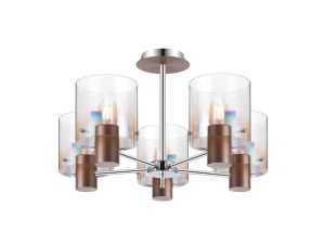 Brandroot 60cm Semi Flush Light, 5 x E27, Mocha/Iridescent Fade Glass