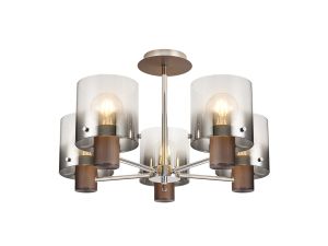 Brandroot 60cm Semi Flush Light, 5 x E27, Mocha/Smoke Fade Glass