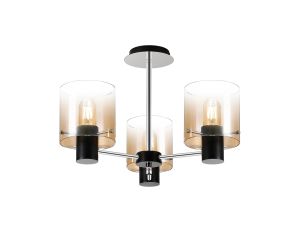 Brandroot 54cm Semi Flush Light, 3 x E27, Black/Amber Fade Glass