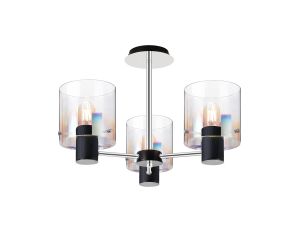 Brandroot 54cm Semi Flush Light, 3 x E27, Black/Iridescent Fade Glass