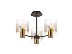 Brandroot 54cm Semi Flush Light, 3 x E27, Brass/Sand Black/Iridescent Fade Glass