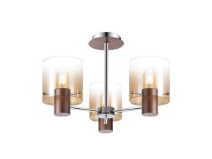 Brandroot 54cm Semi Flush Light, 3 x E27, Mocha/Amber Fade Glass