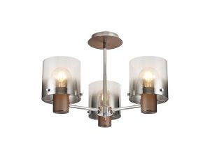 Brandroot 54cm Semi Flush Light, 3 x E27, Mocha/Smoke Fade Glass