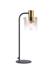 Brandroot Large Table Lamp, 1 Light E27, Brass/Sand Black/Iridescent Fade Glass