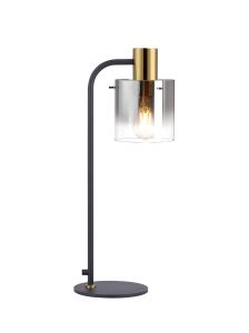 Brandroot Large Table Lamp, 1 Light E27, Brass/Sand Black/Smoke Fade Glass