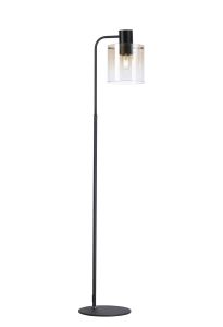 Brandroot Large Floor Lamp, 1 Light E27, Black / Amber Fade Glass