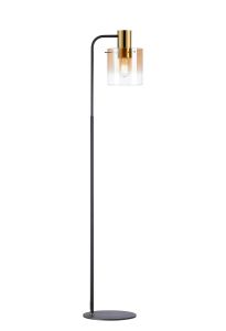 Brandroot Large Floor Lamp, 1 Light E27, Brass/Sand Black/Amber Fade Glass