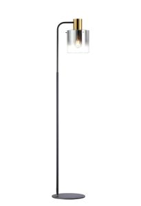 Brandroot Large Floor Lamp, 1 Light E27, Brass/Sand Black/Smoke Fade Glass