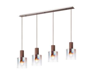 Brandroot Linear Pendant, 4 Light Adjustable E27, Mocha/Iridescent Fade Glass