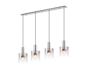 Brandroot Linear Pendant, 4 Light Adjustable E27, Polished Nickel/Black/Iridescent Fade Glass
