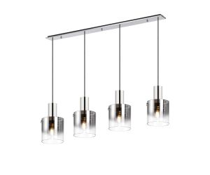 Brandroot Linear Pendant, 4 Light Adjustable E27, Polished Nickel/Black/Smoke Fade Glass