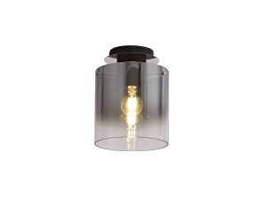 Nu Blok Round Ceiling Flush, 1 Light Flush Fitting E27, Black/Smoke Fade Glass