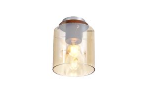 Nu Blok Round Ceiling Flush, 1 Light Flush Fitting E27, Mocha/Amber Fade Glass